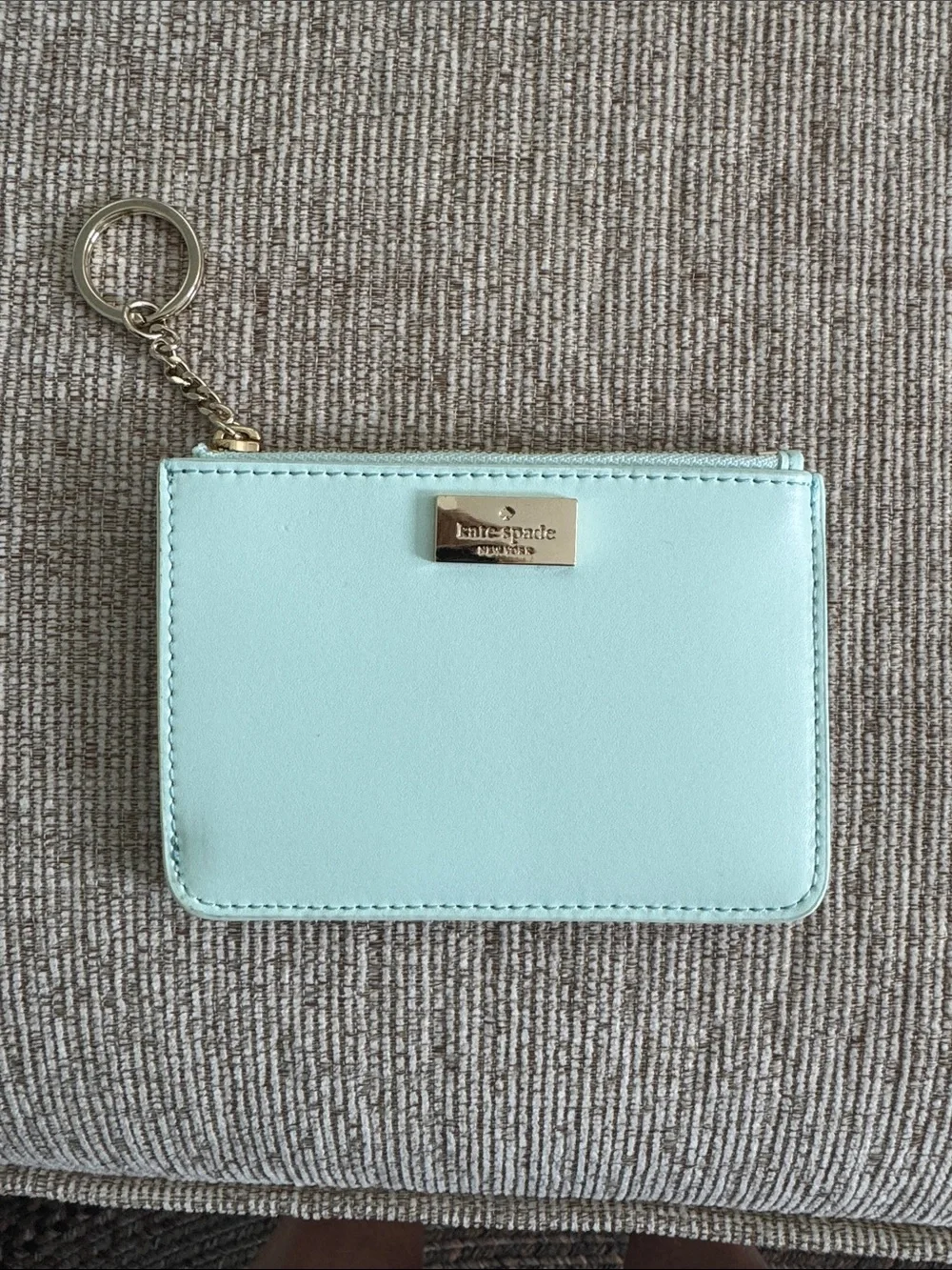 kate spade Mint Green Leather Zip Card Case with Key Ring